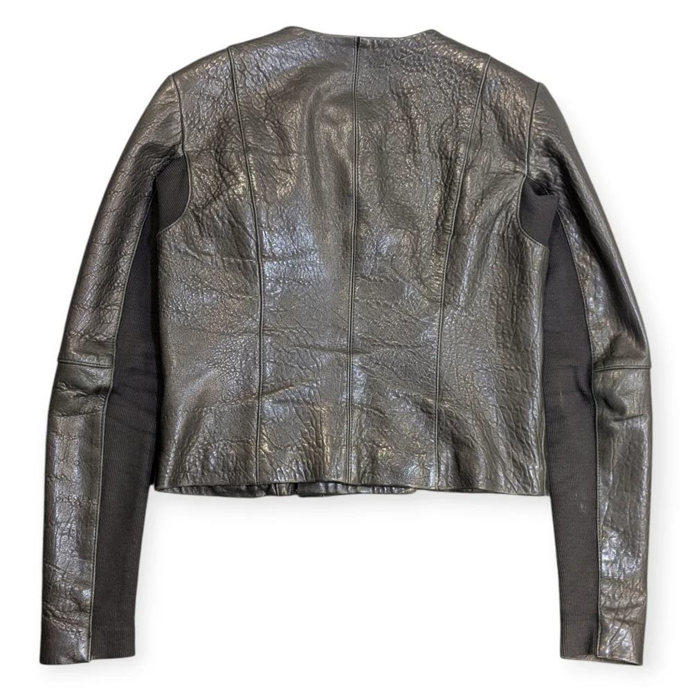 Veda Dallas Leather Motor Jacket Size S Black Stretchy Sleeve Panel Biker 100% L - Picture 2 of 10